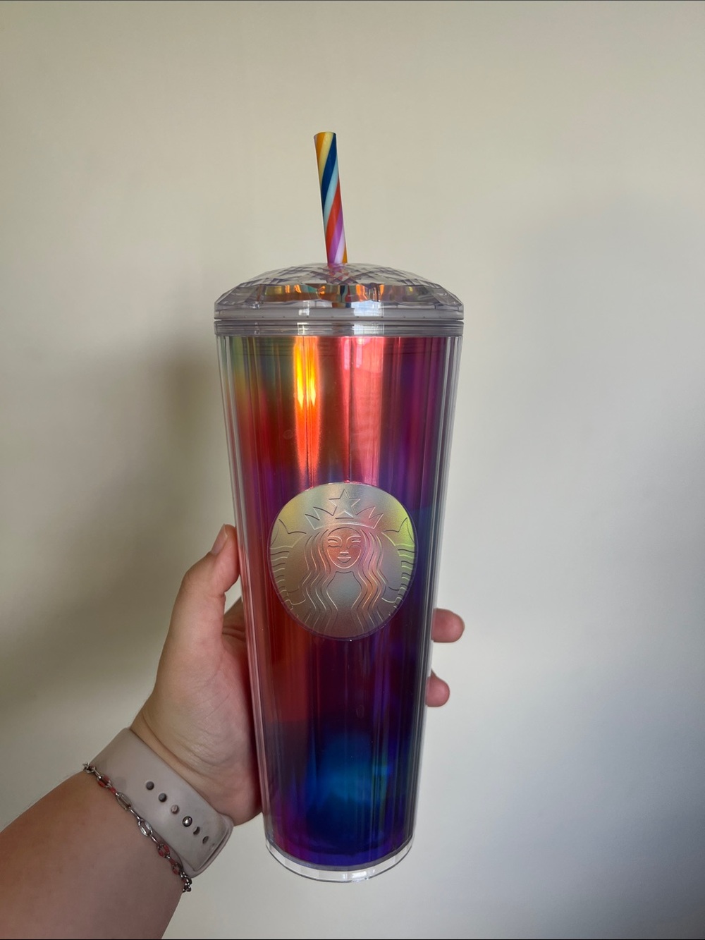 Starbucks Multicolor Iridescent Rainbow Tumbler with Striped Straw